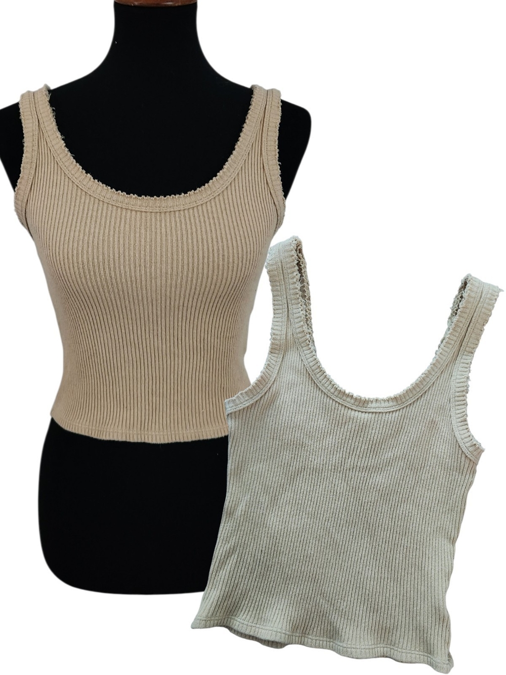 Urban Outfitters Beige Ribbed Scoop Tank Top Cropped Simple Tan Cotton Camisole